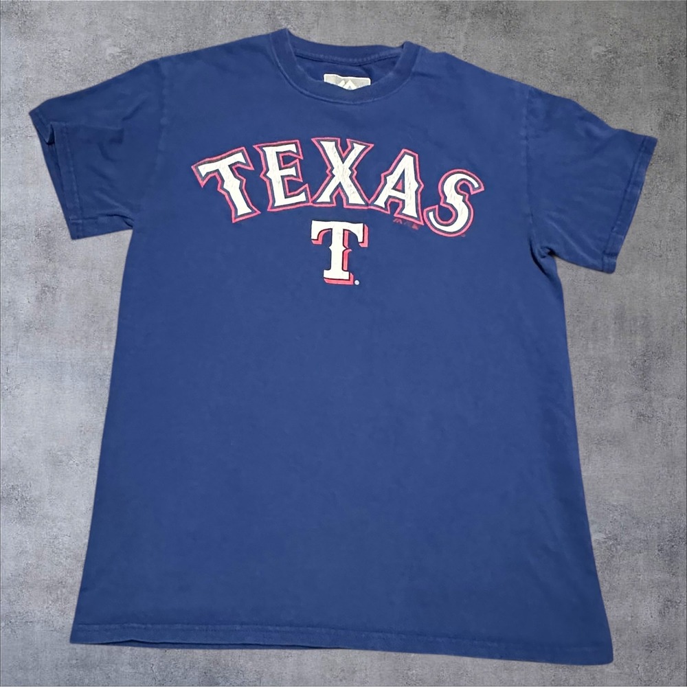 Majestic‎ Texas Rangers MLB Navy Blue Graphic T-Shirt Mens Small 3952X